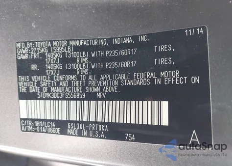 2015 Toyota Sienna Xle 8 Passenger из США, поврежденный, VIN 5TDYK3DC3FS556859